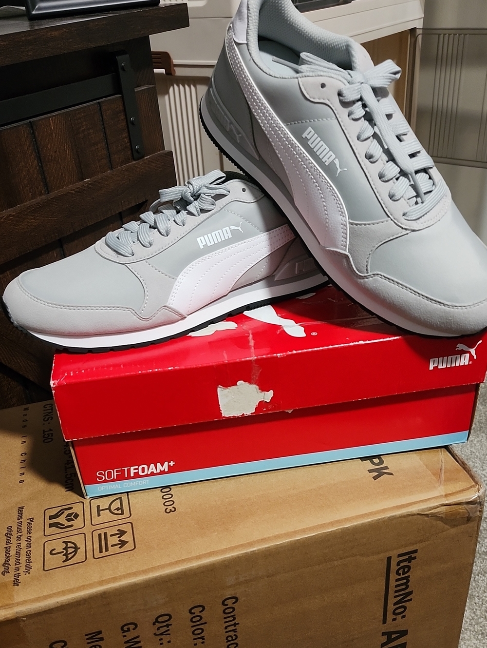 Puma Light Gray and White Low-Top Sneakers